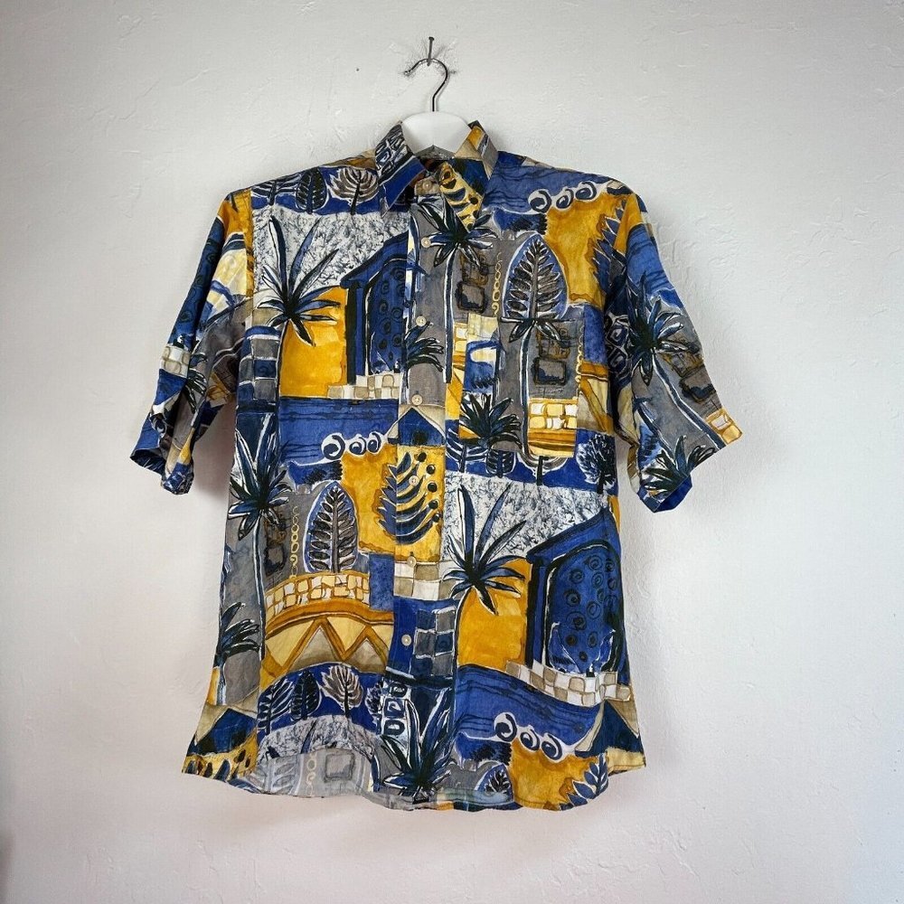 Bullock & Jones Mens Colorful Hawaiian Shirt Medium Button Up Short Sleeve